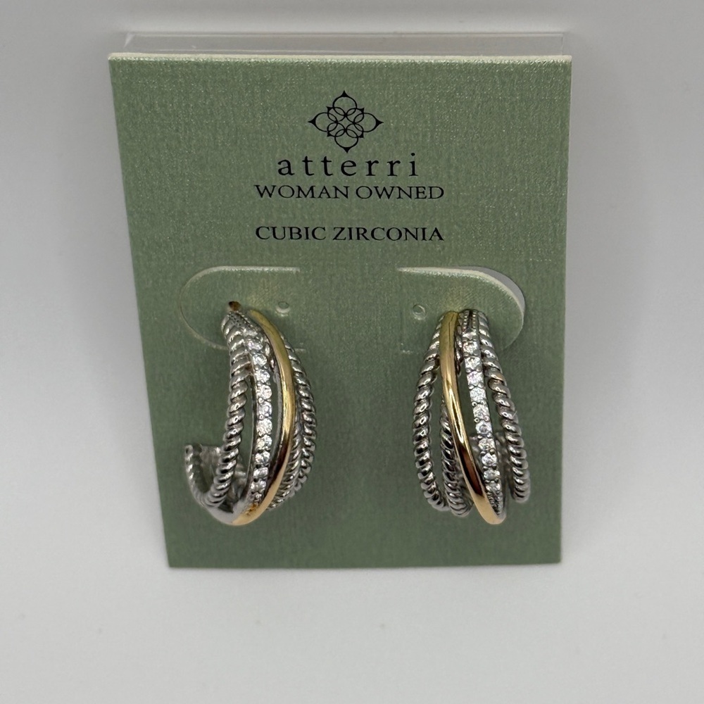 Silver and Gold Textured Earrings with Dimensional Design - Picture 4 of 5